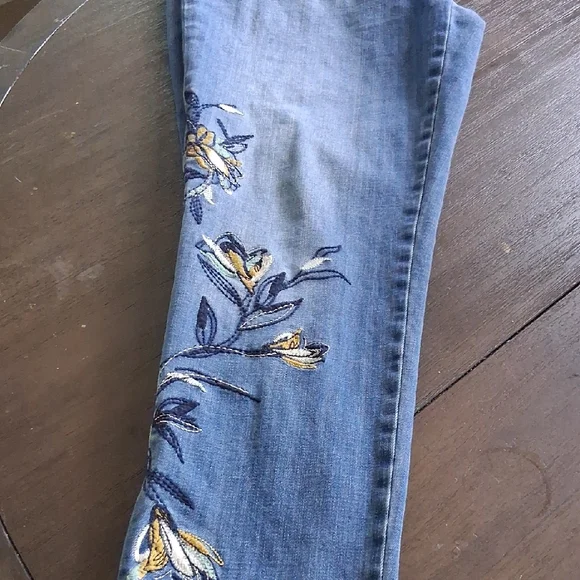 Chico's Blue Jeans with Yellow Floral Embroidery - Picture 2 of 4